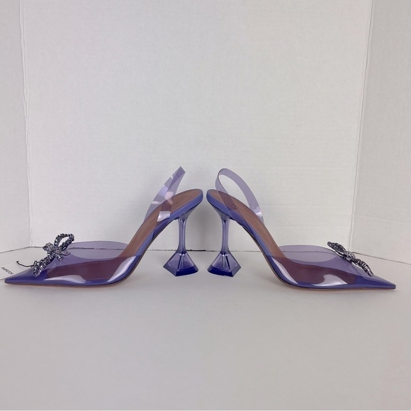 Amina Muaddi Rosie Crystal-Embellished Transparent Slingback Pumps. Size:37. NIB - Picture 11 of 17